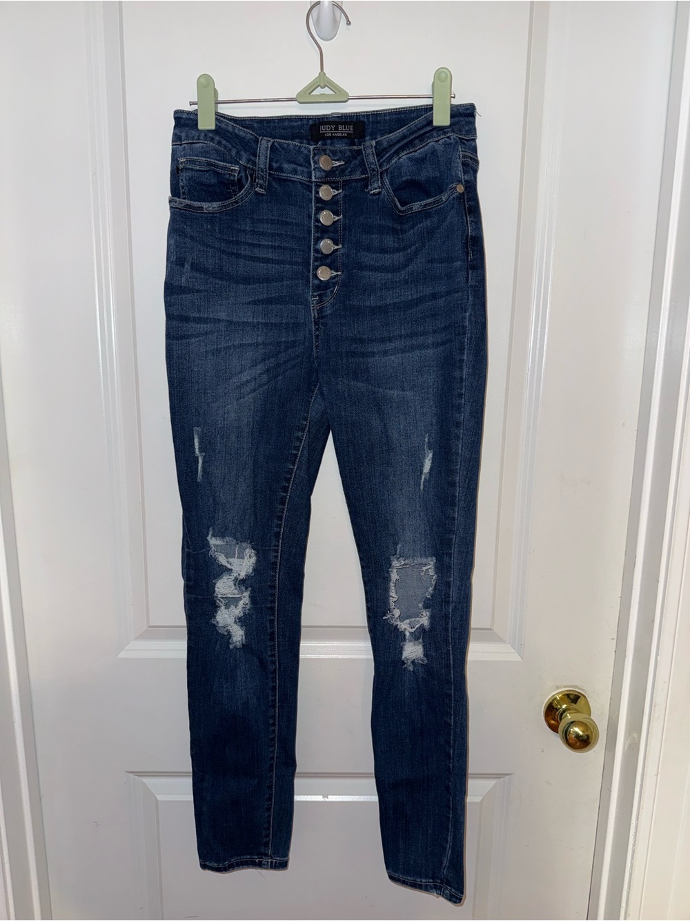 Judy Blue Dark Blue Distressed High-Rise Skinny Jeans Size 7/28, 5‎ Button front